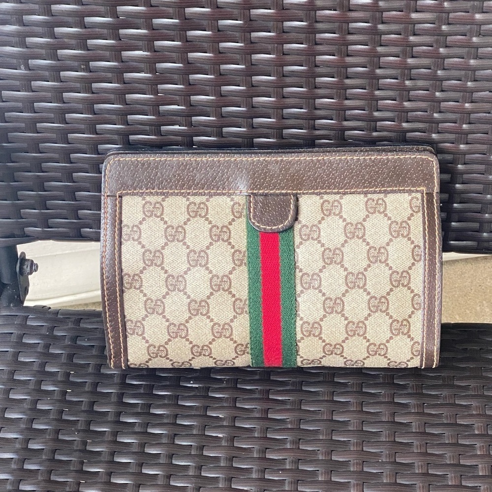 GUCCI Vintage GG Web Supreme Canvas Clutch cosmetic parfums bag - Picture 2 of 8
